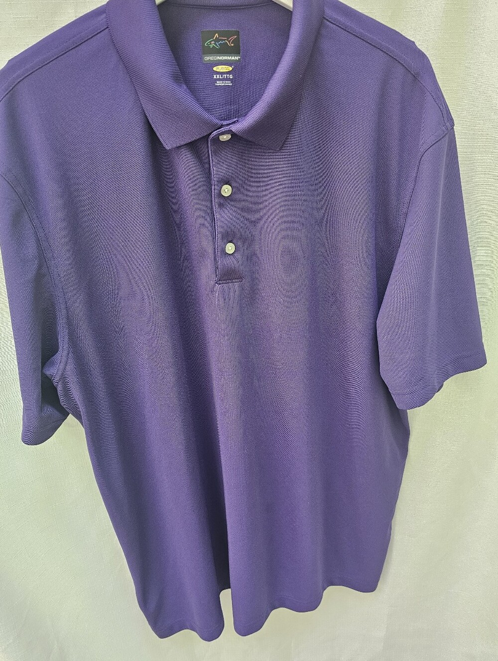 Greg Norman Play Dry Purple Golf Polo Shirt Men's XXL 2XL Shark Logo